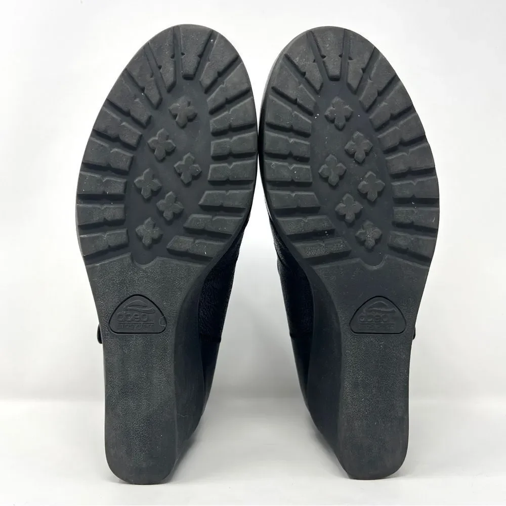 ABEO BIO System Ginger Mary Jane Black Leather Wedges Hook & Loop Closure 8.5N